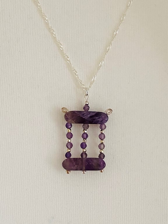 Amethyst bar pendant on sterling silver chain