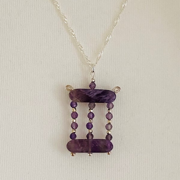 Amethyst bar pendant on sterling silver chain