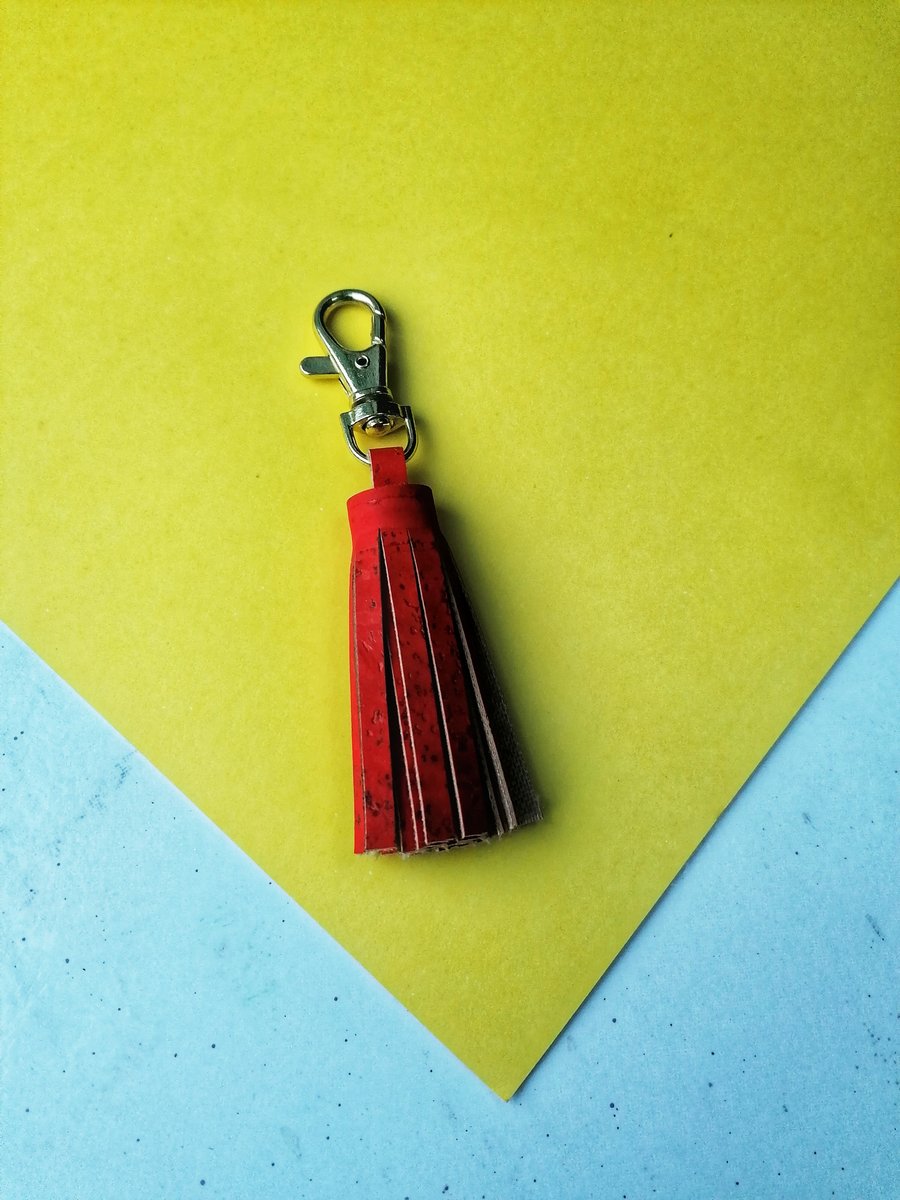 Handmade Vegan Leather Tassel Keyring - Red