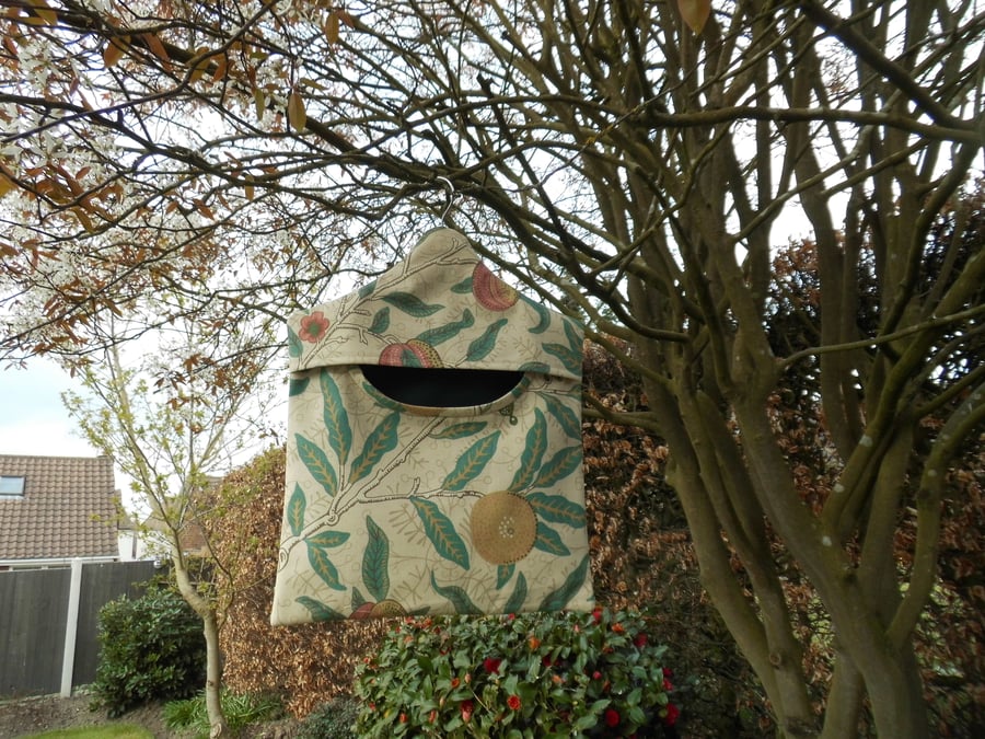 SOLD Peg bag in cream fruit and leaves print