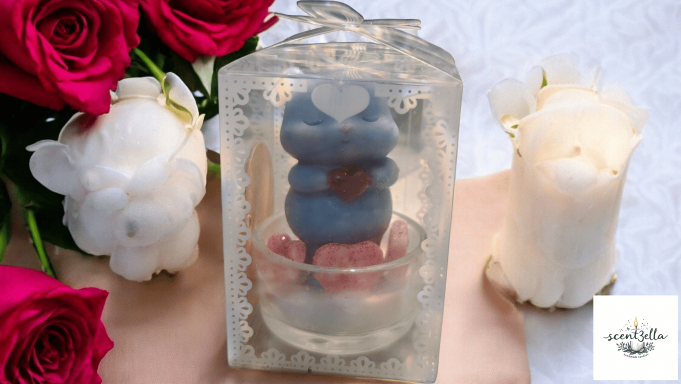 Little Blue Bear Heart Candle Boxed Novelty Gift  Romantic Home Decor