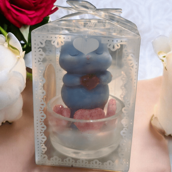 Little Blue Bear Heart Candle Boxed Novelty Gift  Romantic Home Decor