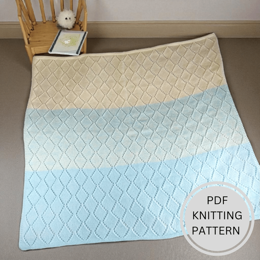 Baby Blanket Knitting Pattern PDF, Angelica, Diamond Design