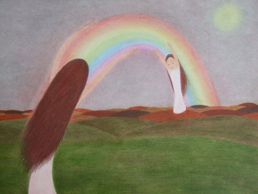 Rainbow Card, Mother Daughter Card, Rainbow Art Card, Spiritual Mother Child Art