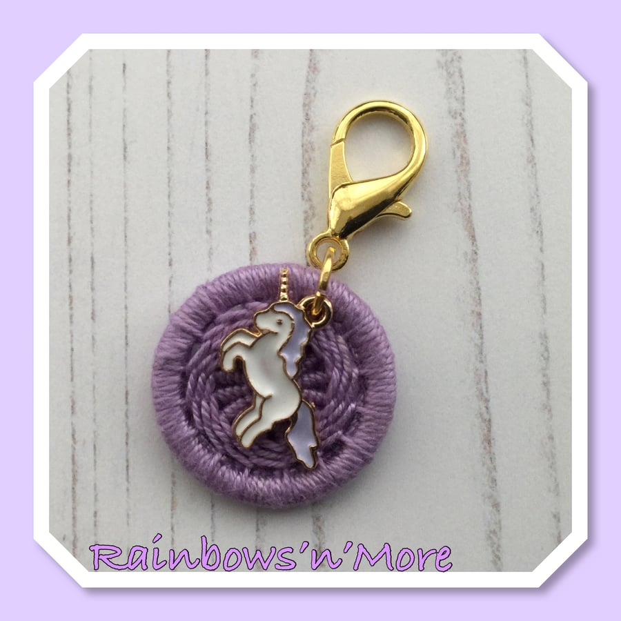 Dorset Button in Lavender with an Enamel Unicorn Charm 