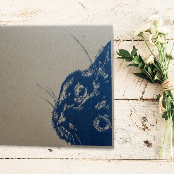 BLACK CAT CARD - cute cat, birthday, good luck, cat mum, cat dad