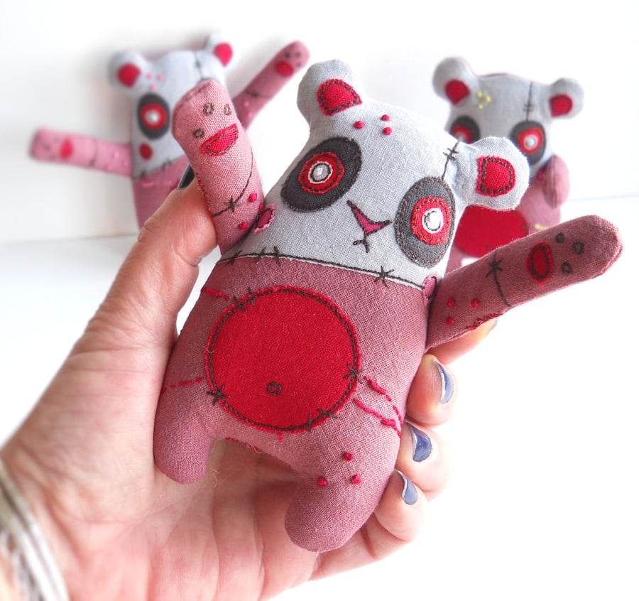 freehand machine hand embroidered valentines zombie panda candy pink