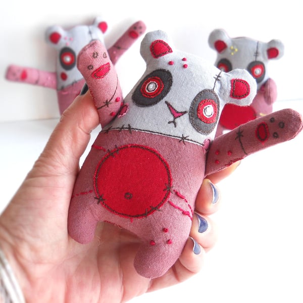 freehand machine hand embroidered valentines zombie panda candy pink