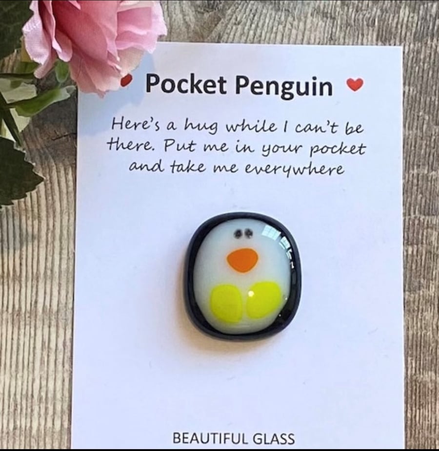 Pocket penguin gift, cute animal card, thinking of you, letterbox hug, keepsake