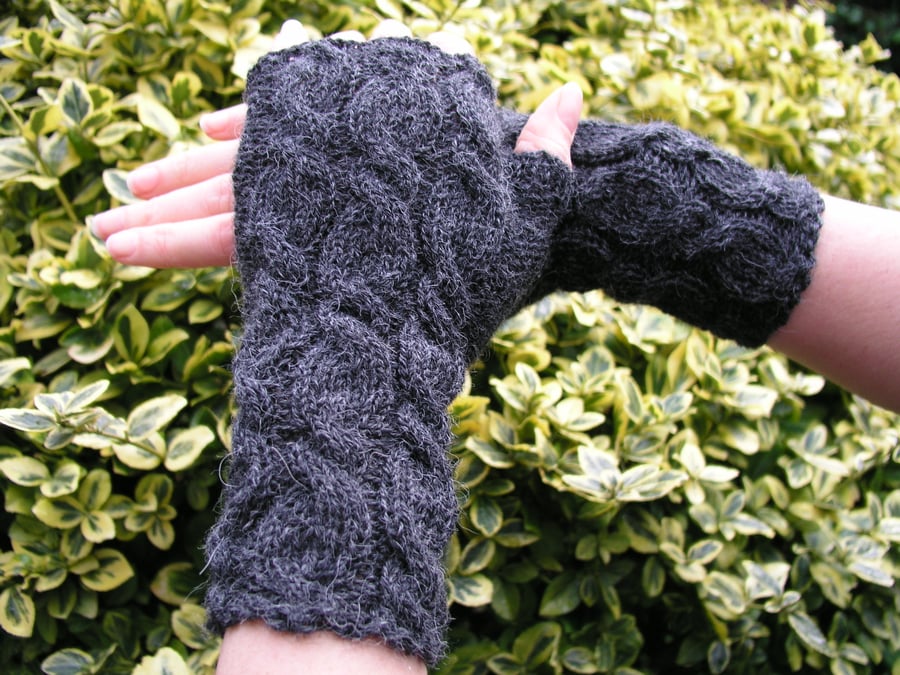 Alpaca Wrist Warmers Fingerless Gloves  Dark Grey