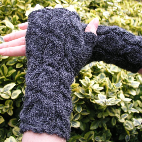 Alpaca Wrist Warmers Fingerless Gloves  Dark Grey