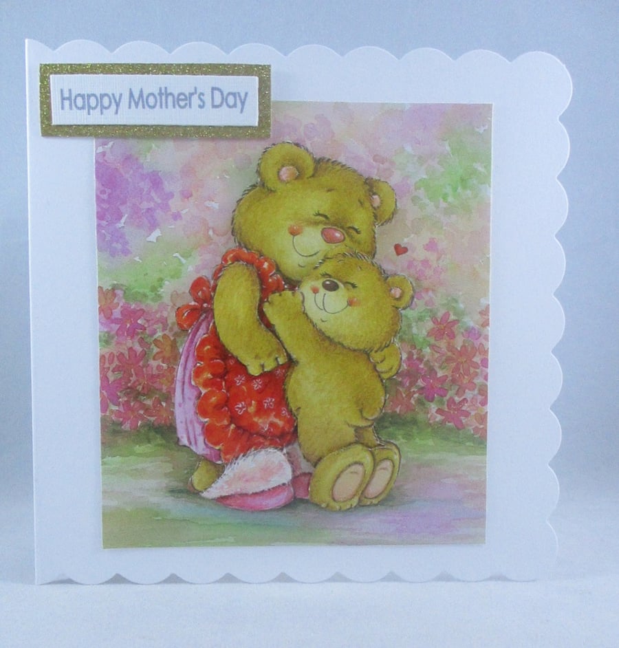 Mothers Day Cute Bears Cuddling Greeting Card, 3d, decoupage