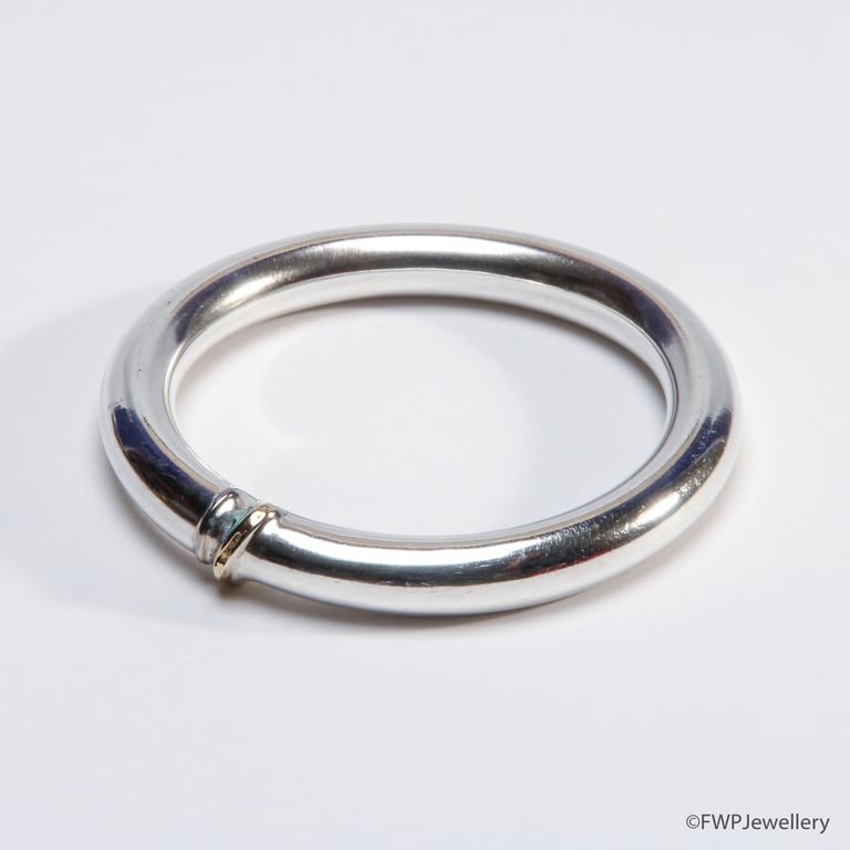 Silver tube bangle with gold accent