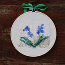 Bluebells Textile art picture in a hoop