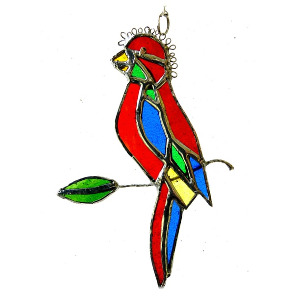 Parrot Stained Glass Suncatcher Red Lorikeet Bird Red
