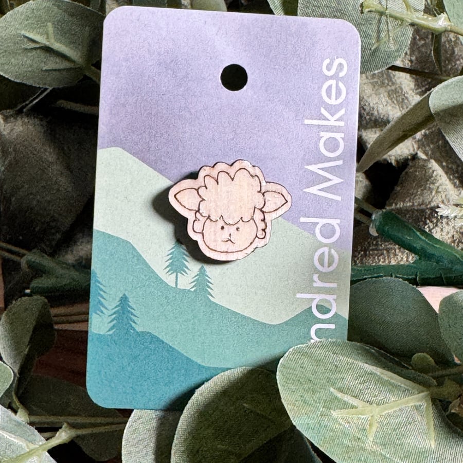 Sheep Wooden Pin Badge