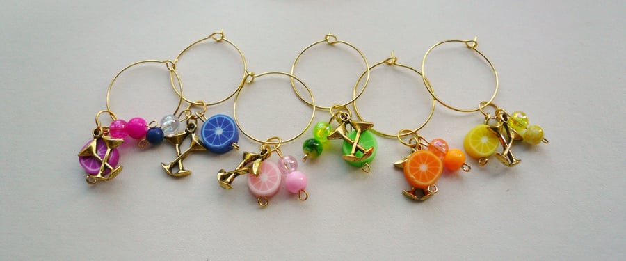 Wine Glass Charms Multicoloured Fruity Bead Gold Tone Cocktail Glass  KCJ1611