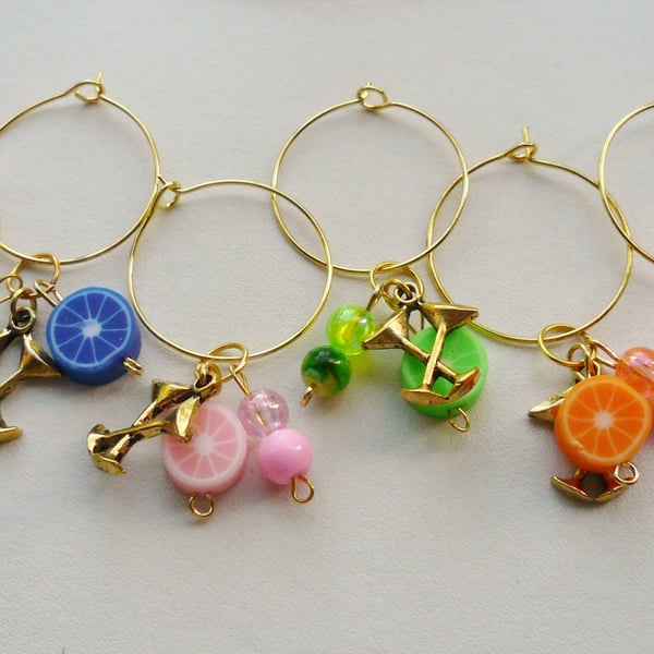 Wine Glass Charms Multicoloured Fruity Bead Gold Tone Cocktail Glass  KCJ1611