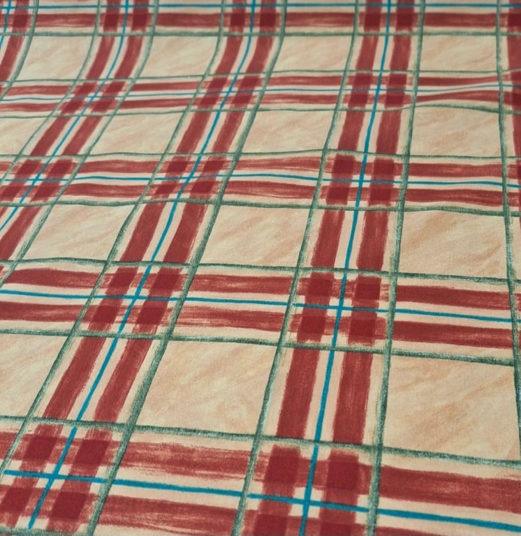 1 Metre Yellow Burnt Orange,Teal & Green Checked Poycotton Curtain Fabric 1.4m W