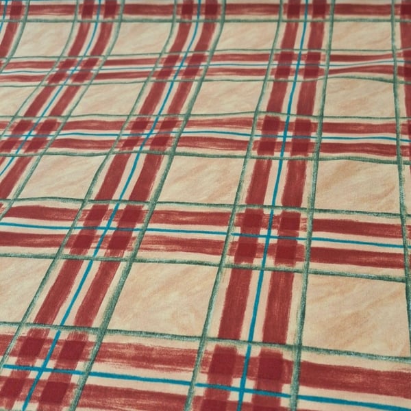 1 Metre Yellow Burnt Orange,Teal & Green Checked Poycotton Curtain Fabric 1.4m W