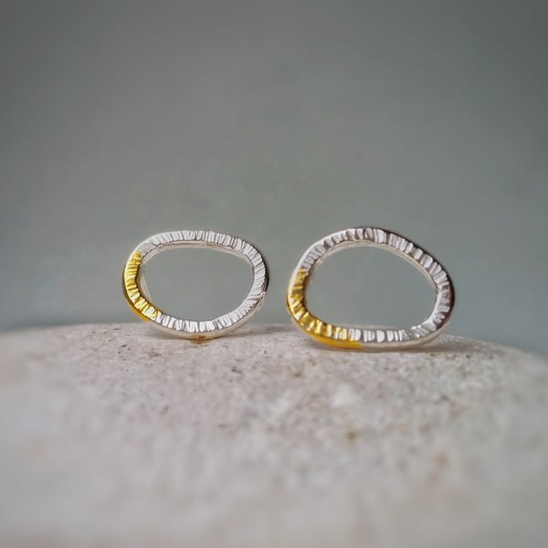 Nature inspired 'LICHEN' silver textured small stud earrings with gold detail