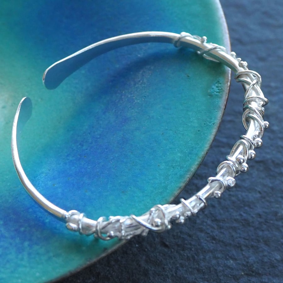 Hallmarked silver bangle bracelet, recycled silver twist bangle, arc jewellery