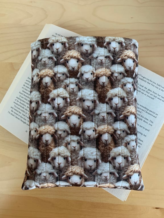 Sheep Print Quilted Fabric Book Sleeve - Paperback Size