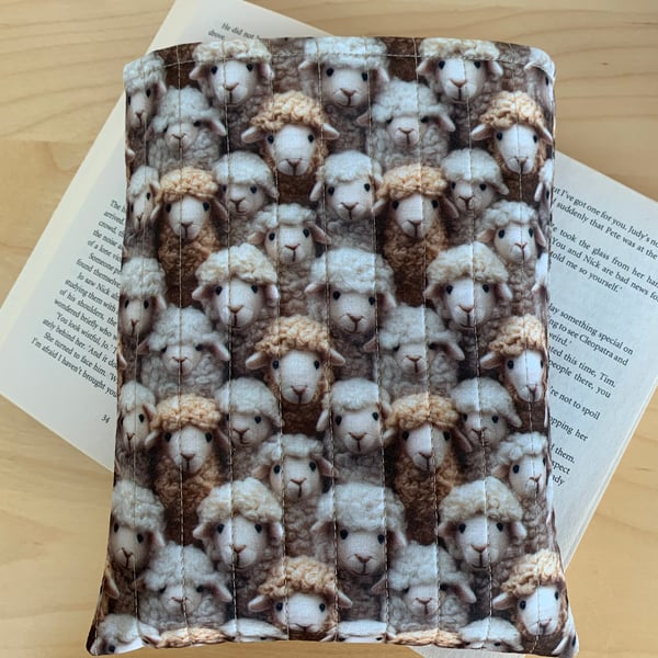 Sheep Print Quilted Fabric Book Sleeve - Paperback Size