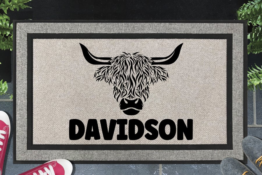 Scottish Highland Cow Door Mat No.2 - Personalised All Weather Doormat 45x70cm 