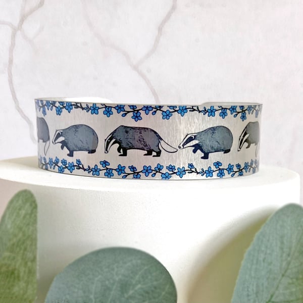 Badger jewellery, personalised cuff bracelet with badgers. (596)             