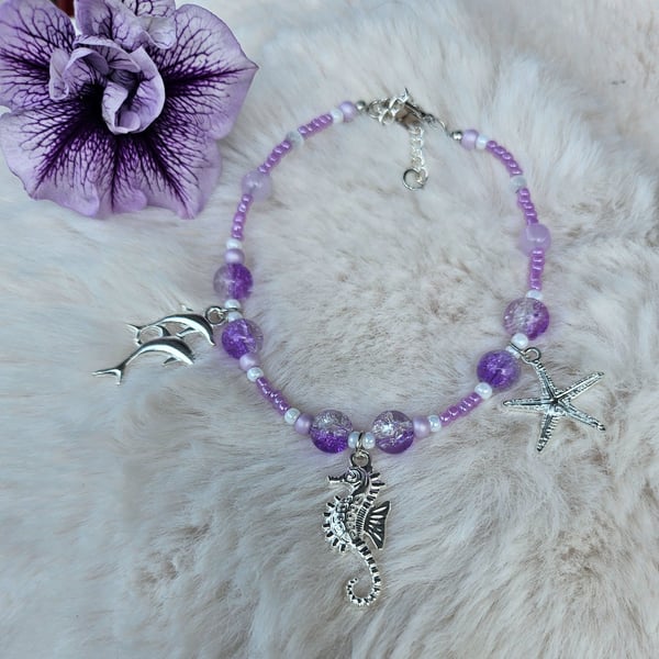 Purple and Lavender Coastal Charm Anklet