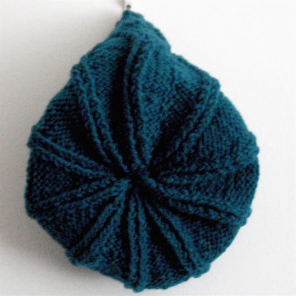 Dark Turquoise Aran Hand Knitted Hat - UK Free Post
