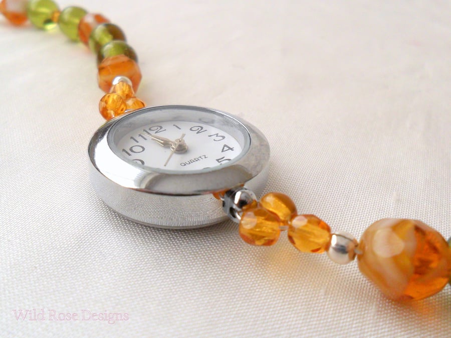 Topaze and green bracelet watch