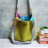 Vibrant Green Hobo Bag with Batik Print Lining
