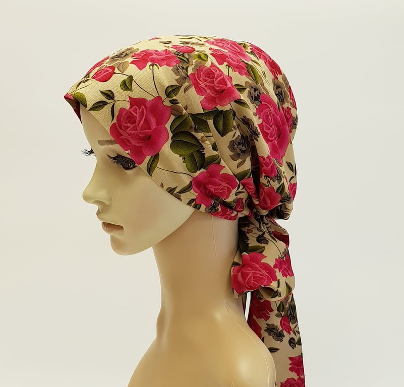 Chemo head scarf, nurse hair covering, alopecia, hair loss, lined head wear
