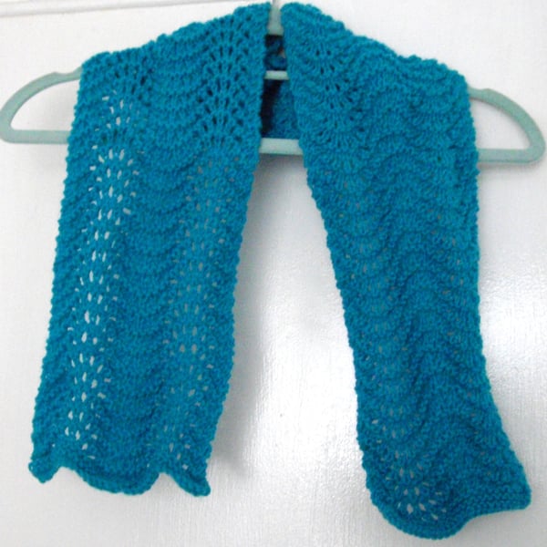 Turquoise Patterned Hand Knitted Scarf