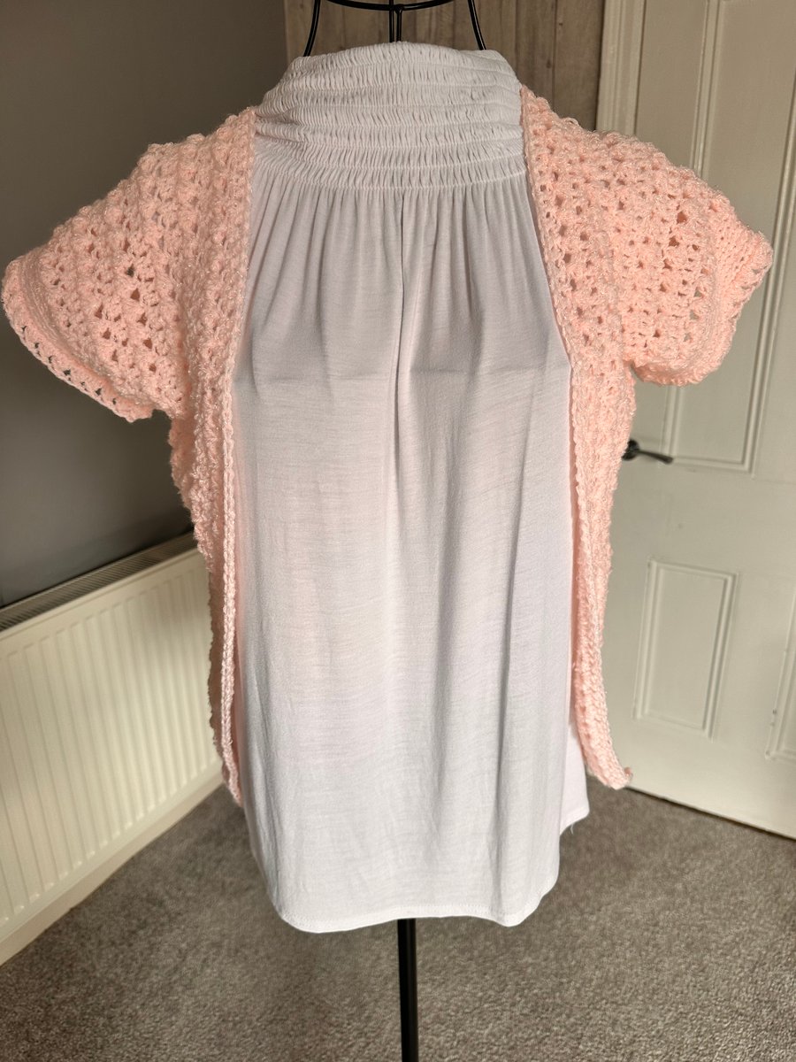 Hand Crochet Pink Shrug - size 8