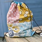Handmade Upcycled Patchwork Drawstring Backpack – One of a Kind