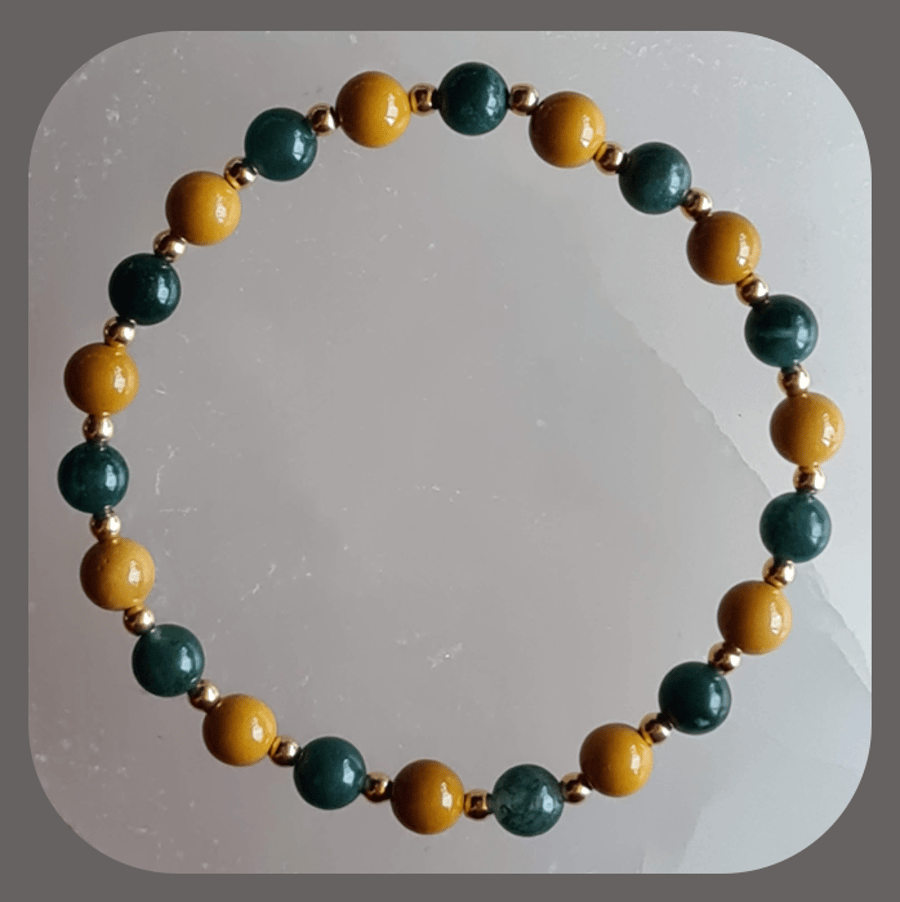 Mookaite, Green Moss Agate Daffodil and vermeil Bracelet