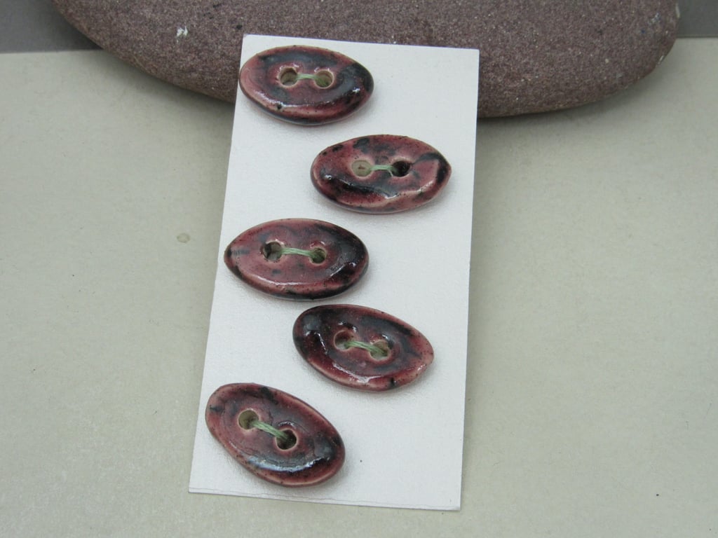 5 Small Oval Speckled Rose Ceramic Buttons
