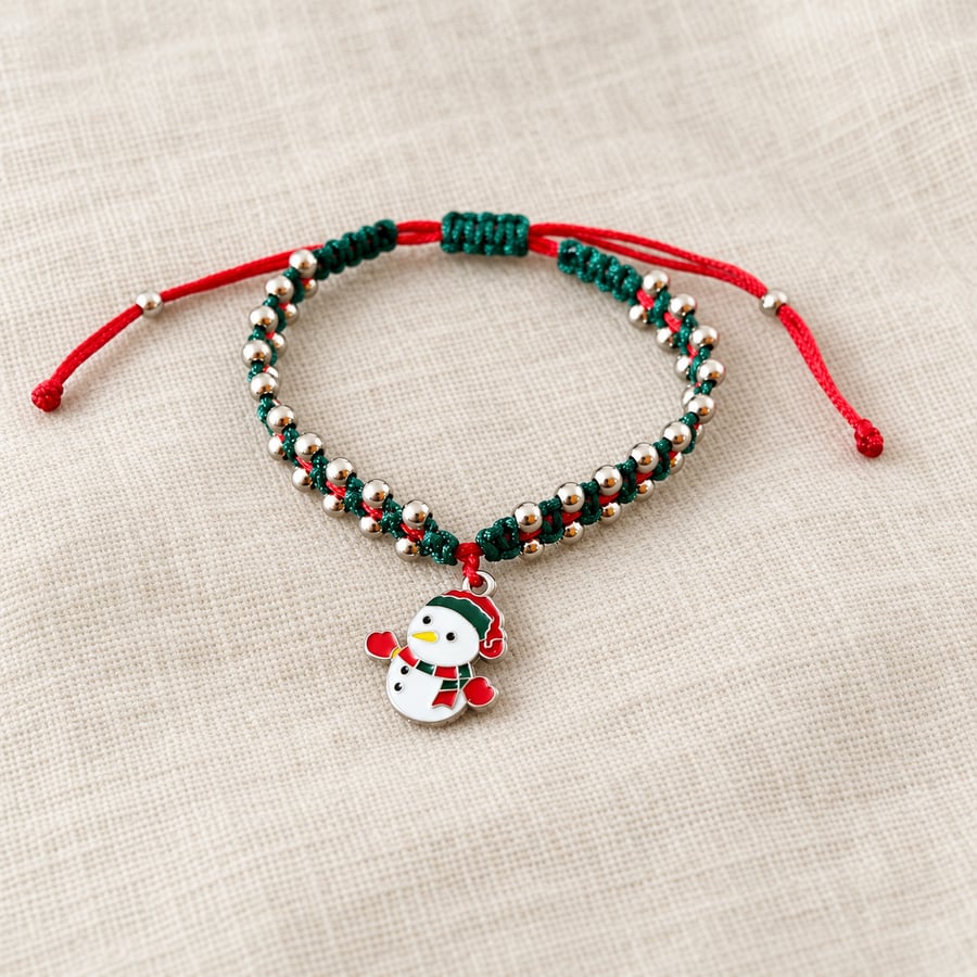 Children's Christmas Snowman Macramé Bracelet – Adjustable