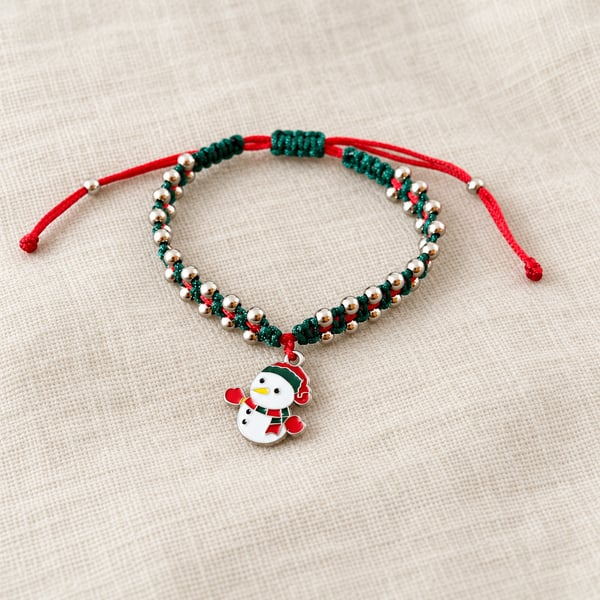 Children's Christmas Snowman Macramé Bracelet – Adjustable