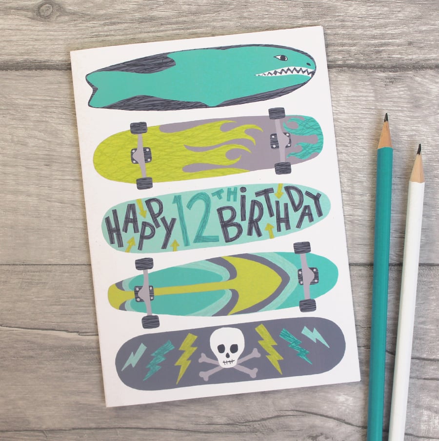 Skateboard 8th 9th 10th 11th 12th 13th 14th Birthday Card