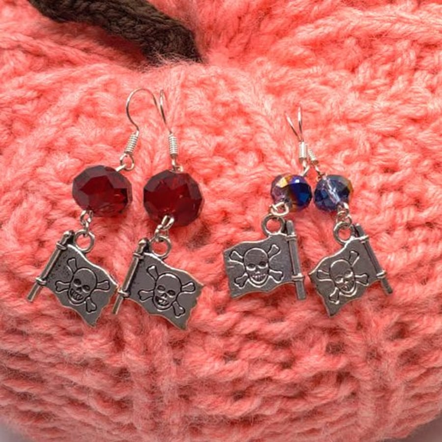 Halloween Pirate Flag Earrings with Colour Choice, Halloween Earrings
