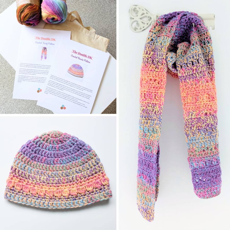 The 'Double DK' Crochet Beanie and Scarf Pattern With Yarn Pack 