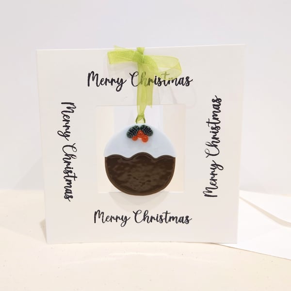Merry Christmas Card with Detachable Christmas Pudding Decoration