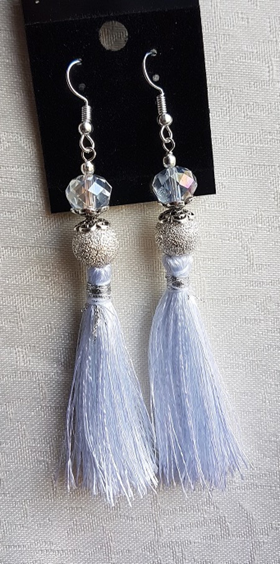 Beautiful White Sparkly Bead and Tassel Earrings