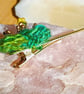 Green Crochet Flower Hair Clip With Glass Beaded Centre  - Image 3