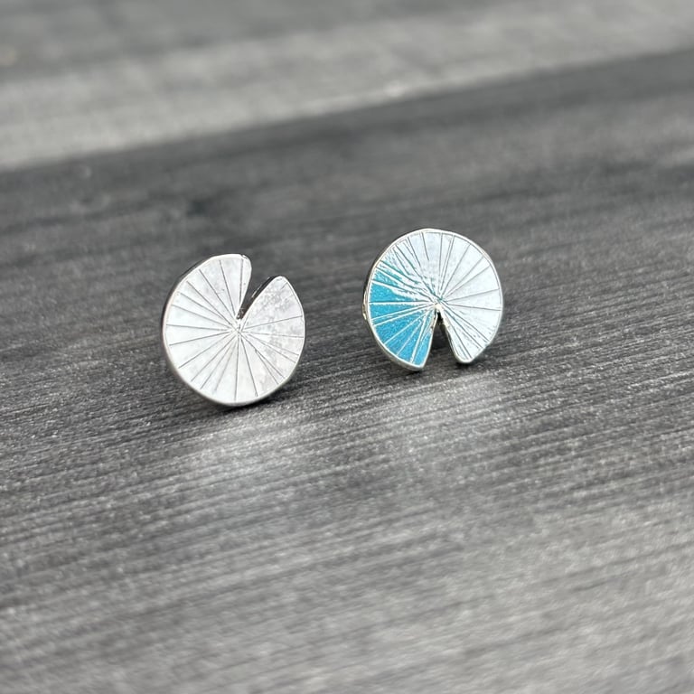 Lily Pad Studs, water Lily studs, leaf studs, round silver studs, simple studs, 