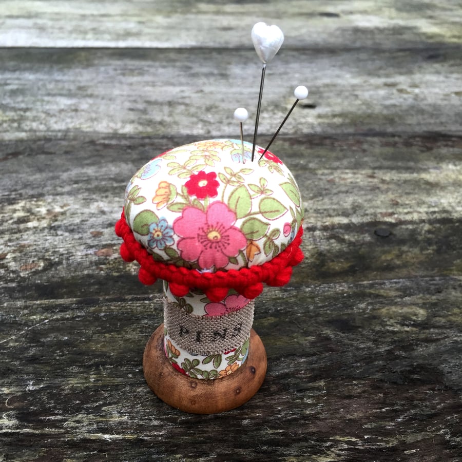 Bobbin Pin Cushion with pom pom trim